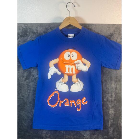 Rare 2011 M & M’s Brand Orange M&M Candy Novelty T Shirt Small Blue/Orange - Picture 1 of 7